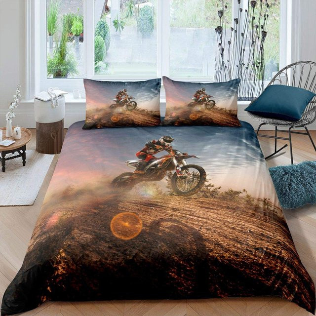 Motorrad Bettwäsche Set Your Warm Home mit Motocross Design, 2-teilig aus Polyester, B/H: 135 x 200 cm, B/H: 50 x 70 cm, Mehrfarbig - Bild 1