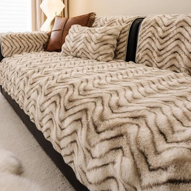 Welle Kaninchen Plüsch Sofa Matte Beige, rutschfester Sofabezug aus Fleece, B/B: 70 x 70 cm - Bild 1