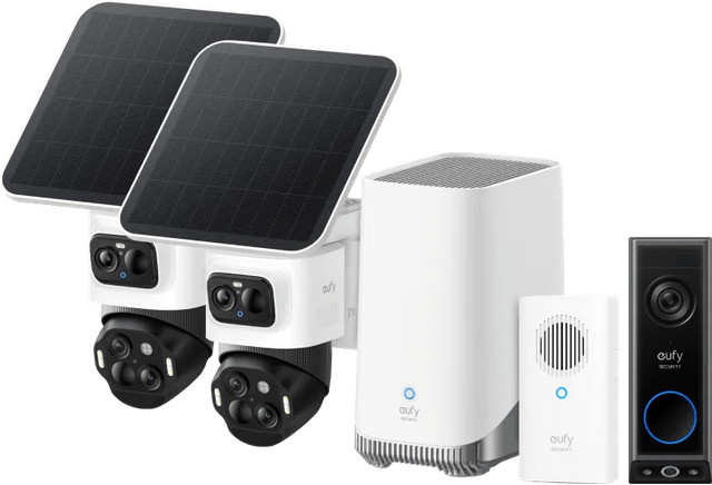 eufy Security Set mit eufyCam S4 Doppelpack, HomeBase 3, Video Doorbell E340 und Chime in Weiß - Bild 1