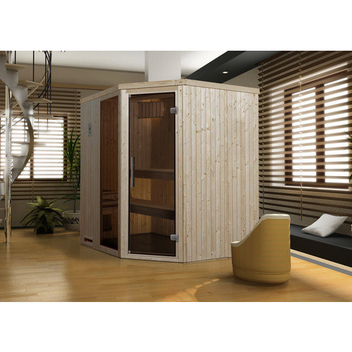 Weka Ecksauna Varberg 2 mit Glastür und Fenstern in Beige, B/H/T: 194 x 199 x 177 cm - Bild 4