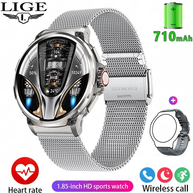 LIGE Smartwatch für Herren mit 710 mAh Akku, Bluetooth Anruf, Herzfrequenzmessung und Wasserdichtigkeit, Silber mit Mesh-Armband - Bild 1