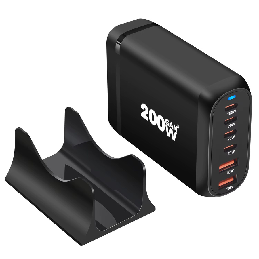 Deepartner 200W GaN Tischladegerät mit 6 USB-Ports, USB Typ C PD Fast Charge 3.0 Schnellladegerät, Schwarz - Bild 5