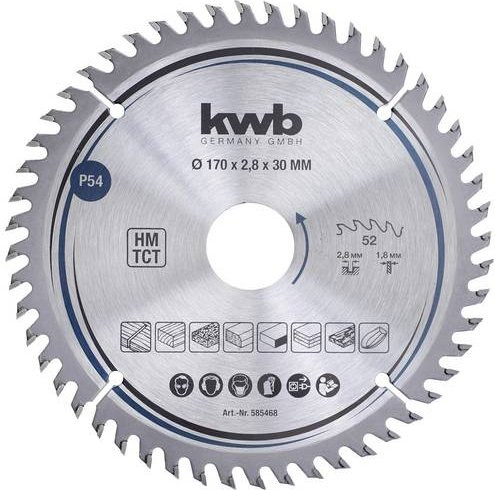 Kwb Kreissägeblatt Carbide Tipped für Holz und Kunststoff, Farbe: Silber, Durchmesser: 170 mm, Bohrung: 30 mm - Bild 1