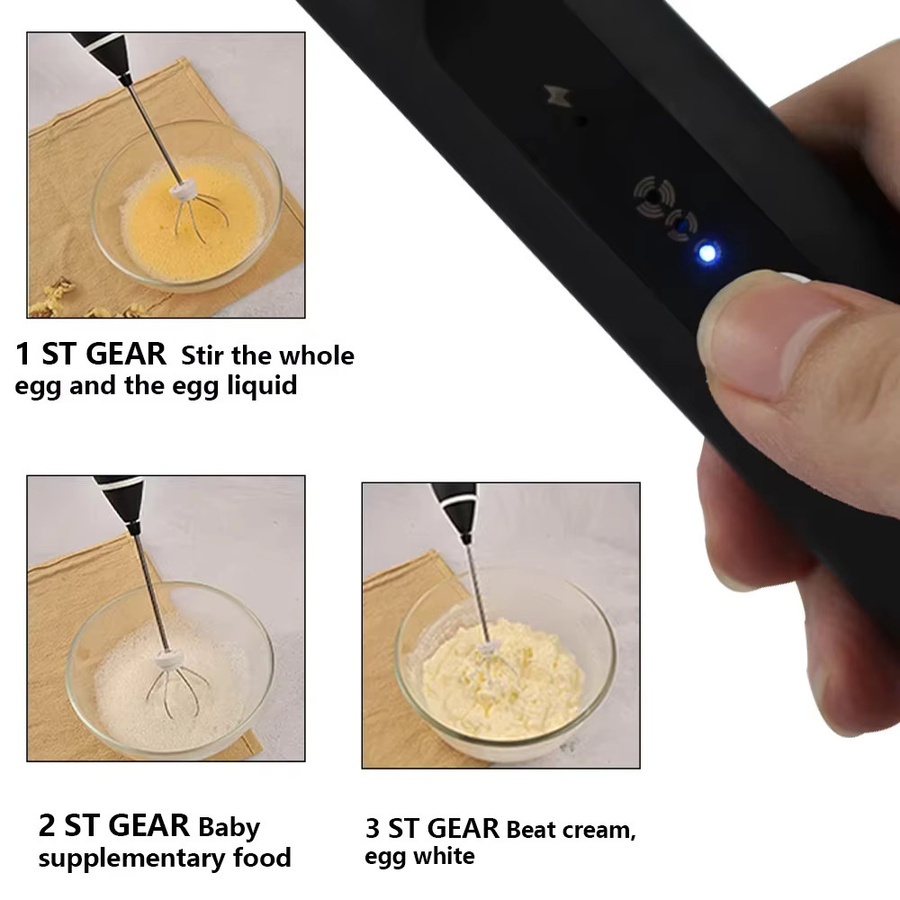 XIADYINJIA Elektrischer Mini-Milchaufschäumer und kabelloser Handmixer in Schwarz - Bild 3