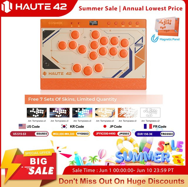Haute42 C16 Orange Magnetischer Leverless Controller Fightstick für PC und PlayStation - Bild 1