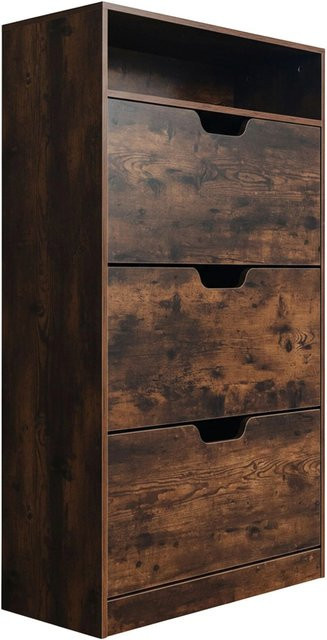 Relaxdays Schuhkipper Industrial im braunen Design mit Klappen und offenem Fach aus Holzwerkstoff, B/H/T: 140 x 80 x 24 cm - Bild 1
