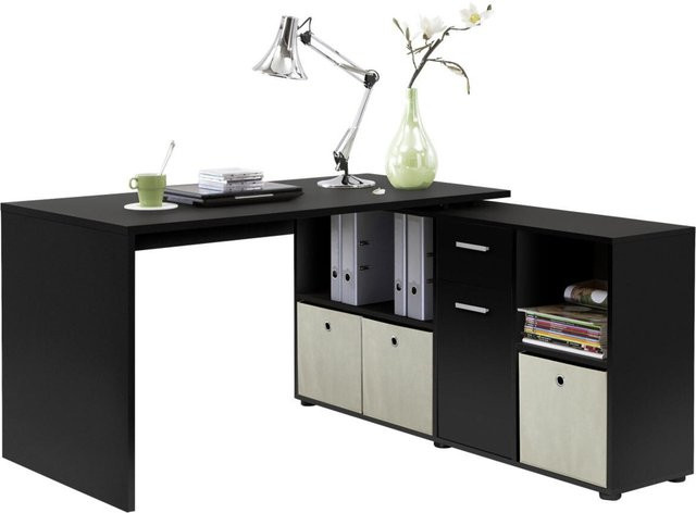 Moderner Schreibtisch von POCO in Schwarz mit Regalanbau, B/H/T: 136 x 74 x 66,5 cm - Bild 1
