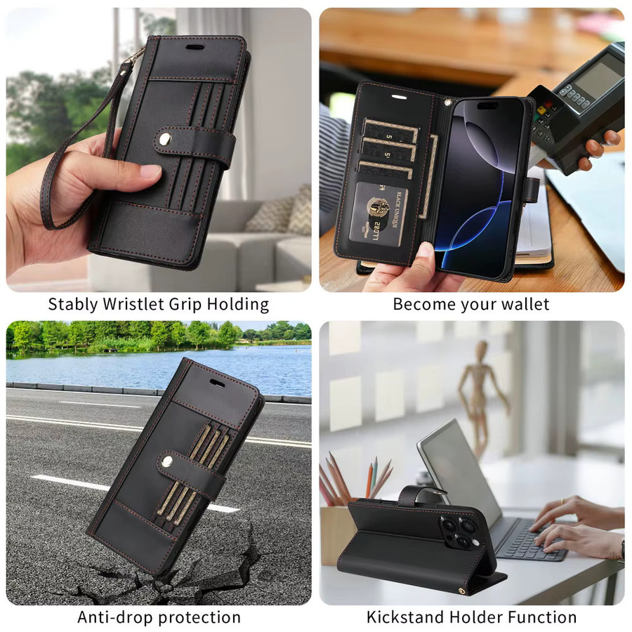 Luxus Leder Brieftasche und stoßfeste Schutzhülle für Apple iPhone 17 Pro Max, 17 Pro, 16, 15, 14, 13, 12, 11 in Schwarz und Lila - Bild 6