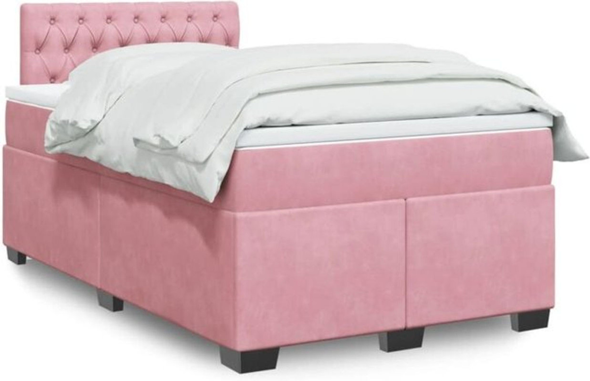 Vidaxl Boxspringbett mit Matratze in Rosa und Weiß aus Samt und Polyester B/T/H: 190 x 120 x 100,5 cm - Bild 1