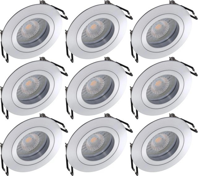 Oktaplex 9er Set Lyon LED Deckeneinbaustrahler aus Aluminium, rund, dimmbar, Warmweiß 2700K, Silber/Weiß - Bild 1