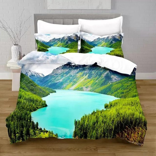 See Bettwäsche-Set mit Berggipfel und Steinmuster aus Mikrofaser, Multicolor, B: 140 cm, H: 210 cm - Bild 1