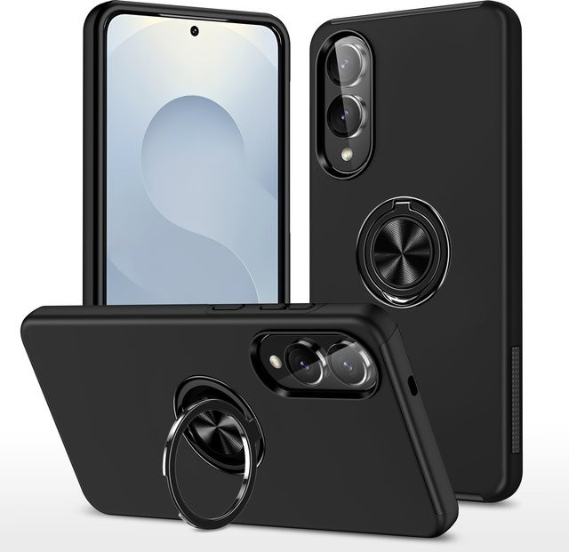 Stoßfeste Samsung Handyhülle aus hartem PC mit Metall-Ringhalter in Gold oder Schwarz für Galaxy S26 S25 Ultra S24 S23 Plus A55 A17 FE A36 A56 - Bild 1