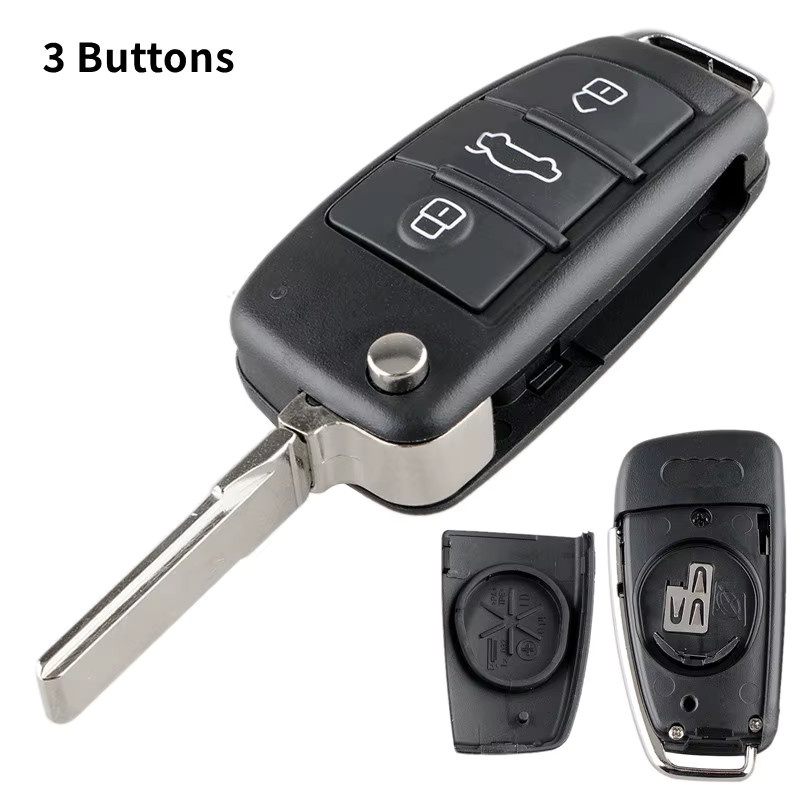 DRISENTRI Autoschlüsseletui Ersatz Shell Fob mit 3 Tasten Klappfernbedienung in Schwarz passend für Audi A2 A3 A4 A6 A6L A8 S5 Q7 TT - Bild 3