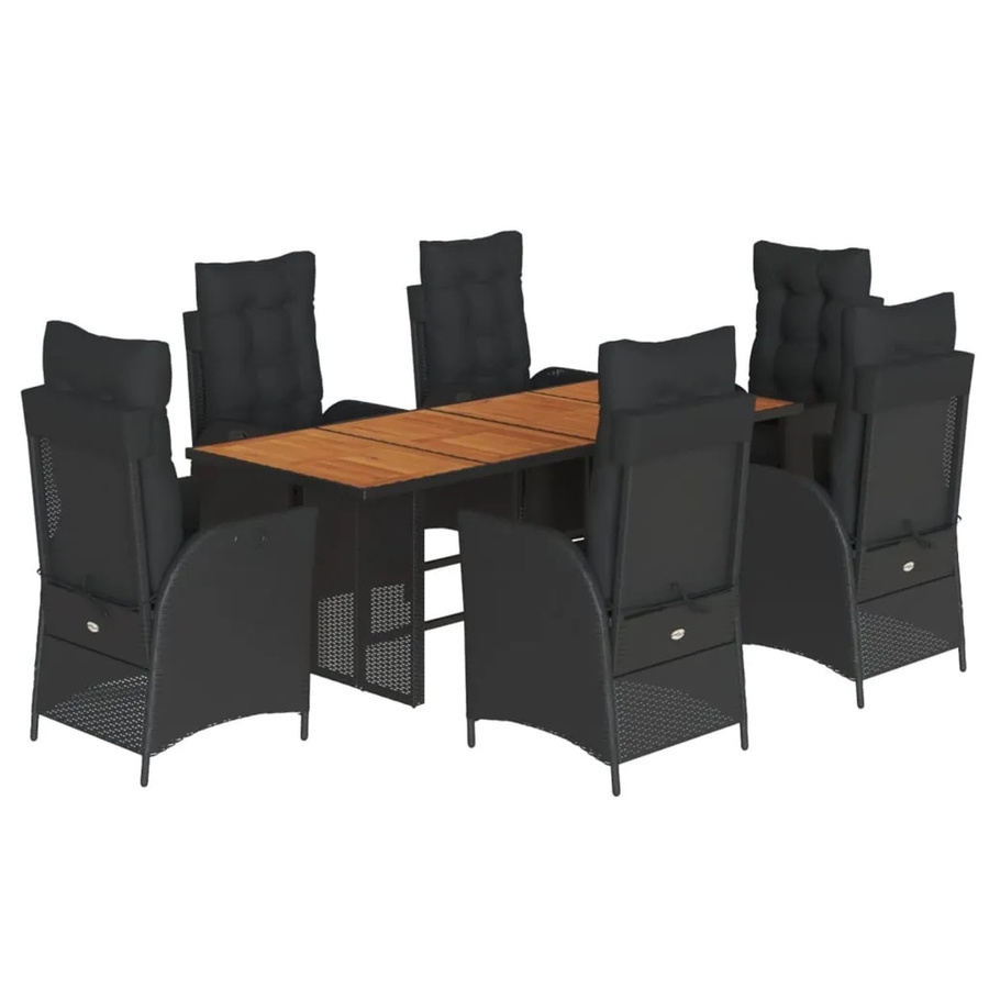 vidaXL 7-teilige Garten-Essgruppe aus Poly-Rattan und Akazienholz in Schwarz mit Kissen - Bild 2