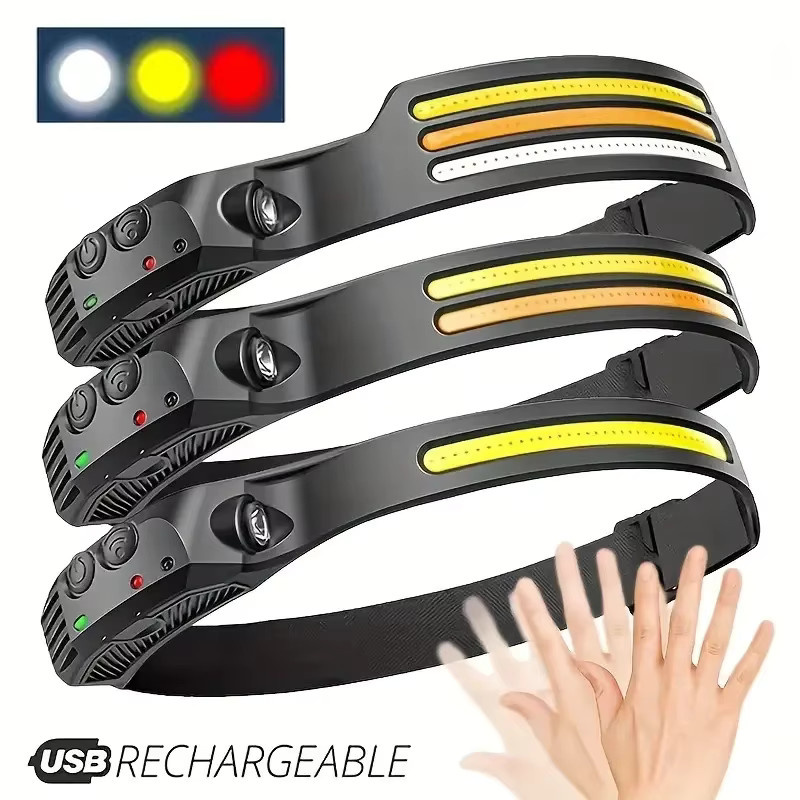KDULIT USB wiederaufladbare COB-LED-Stirnlampe mit Bewegungsmelder in Schwarz - Bild 4