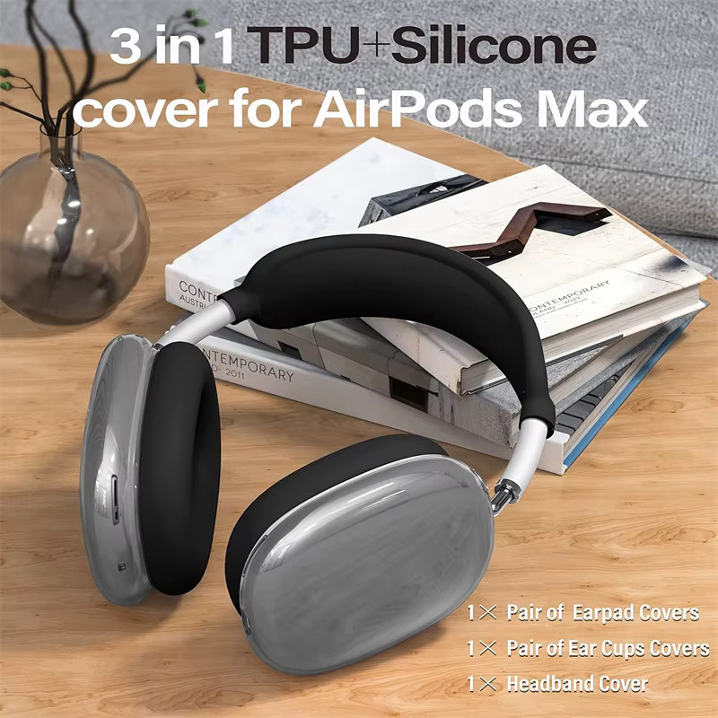 Transparente 3-in-1 TPU-Silikon-Hülle für Apple AirPods Max, kratzfeste Ohrmuschel-Abdeckung und Zubehör - Bild 2