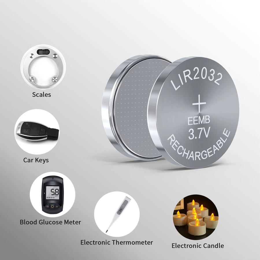 EEMB LIR2032 wiederaufladbare Lithium-Knopfzelle, 3,7 V, 45 mAh, Farbe: Silber - Bild 3