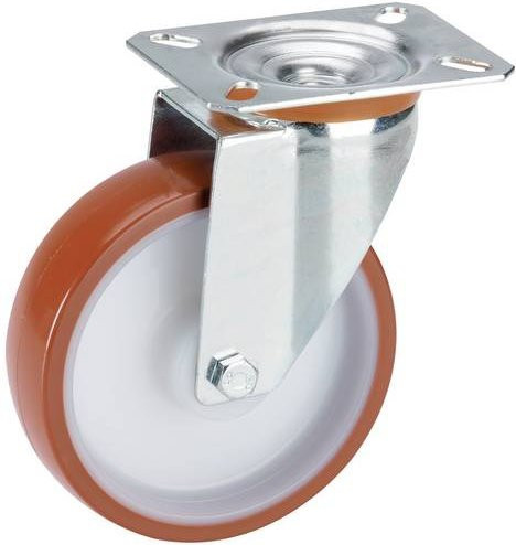 Dörner + Helmer Lenkrolle 731551 aus verzinktem Stahl mit orangefarbenem Rad, Durchmesser: 100 mm, Tragfähigkeit: 150 kg - Bild 1