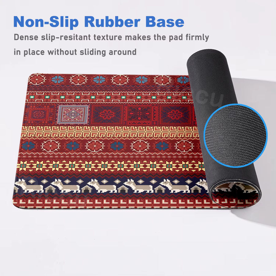 Riccu Rotes Boho-Mauspad mit geometrischem Design und ethnischem Muster als große Schreibtischunterlage für PC und Gaming - Bild 2