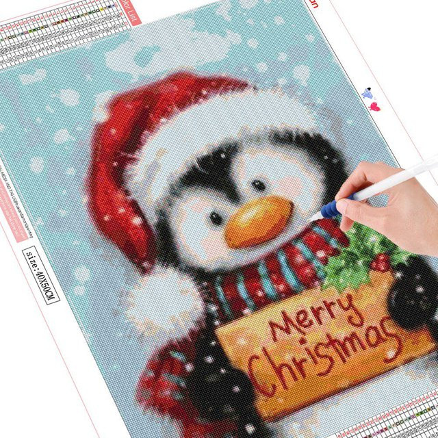 FIYO Diamant-Stickerei Pinguin 5D Diamant Malerei als Kreuzstich Mosaik Set, Mehrfarbig, B x H: 20 x 30 cm - Bild 1