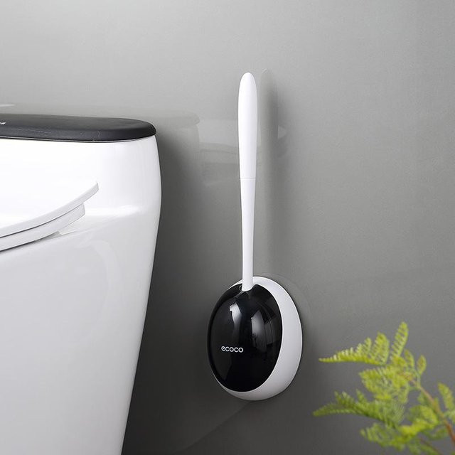 WIKHOSTAR WC-Reinigungsset mit TPR-Silikonbürste und Wandhalterung, Schwarz und Grau - Bild 1