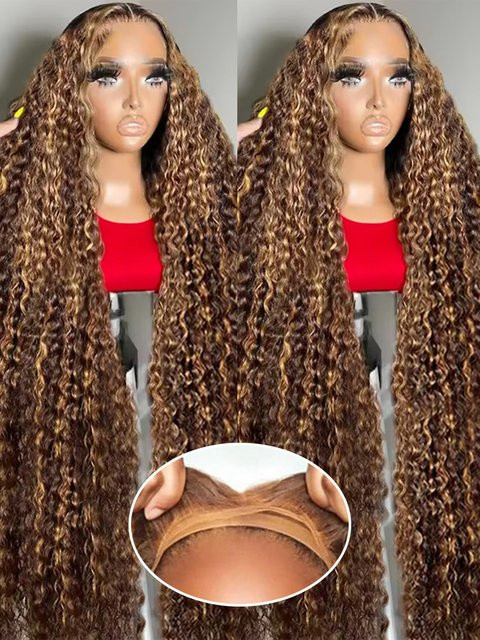 CEXXY Echthaarperücke, HD Lace Frontal, Ombre Curly, Braun, Deep Water Wave - Bild 1