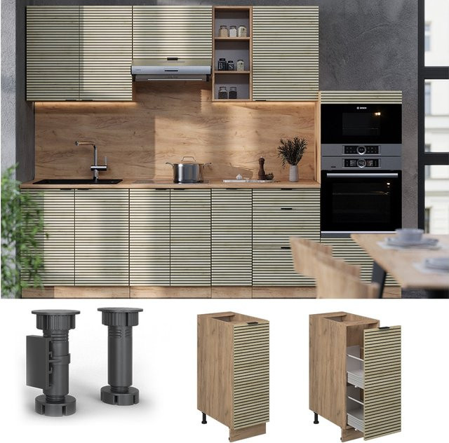 Vicco Apothekerunterschrank Fame-Line Eiche gefräst braun Tiefe: 30 cm ohne Arbeitsplatte - Bild 1