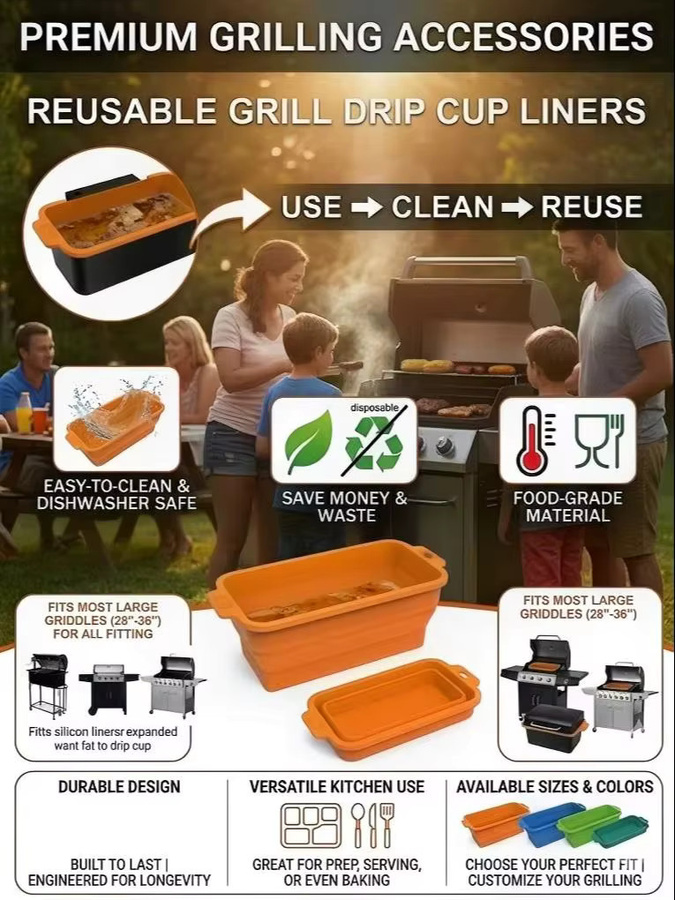 Faltbare Silikon-Fettbehälter-Einlagen für Blackstone Grillplatten in Orange - Bild 7
