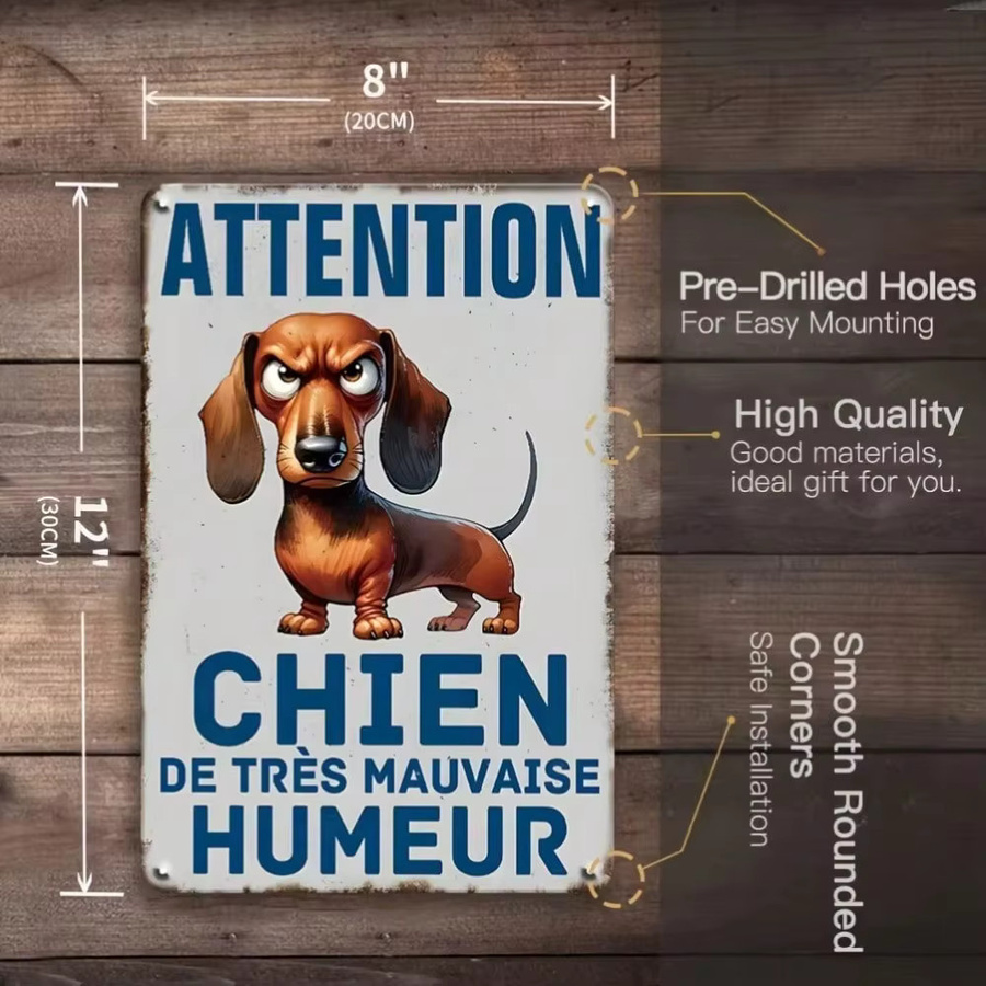 CIFBUY Vintage Dackel Chien De Tres Mauvaise Humeur Metallblechschild Rustikale Wanddekoration aus Eisen in Mehrfarbig - Bild 4