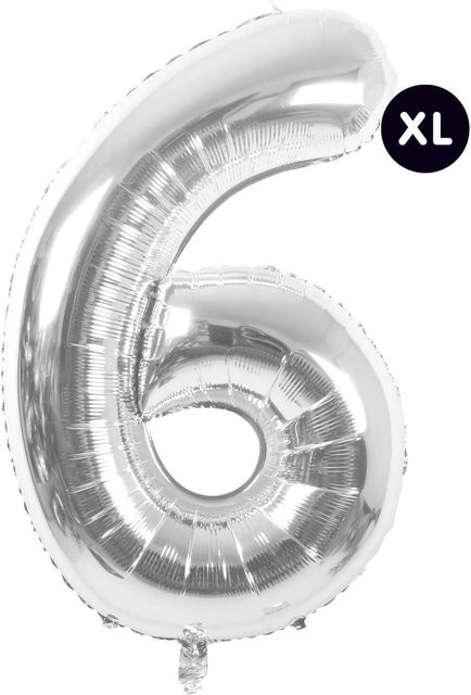 Rico Design Folienballon Zahl 6 in Silber, Höhe: 86 cm - Bild 1