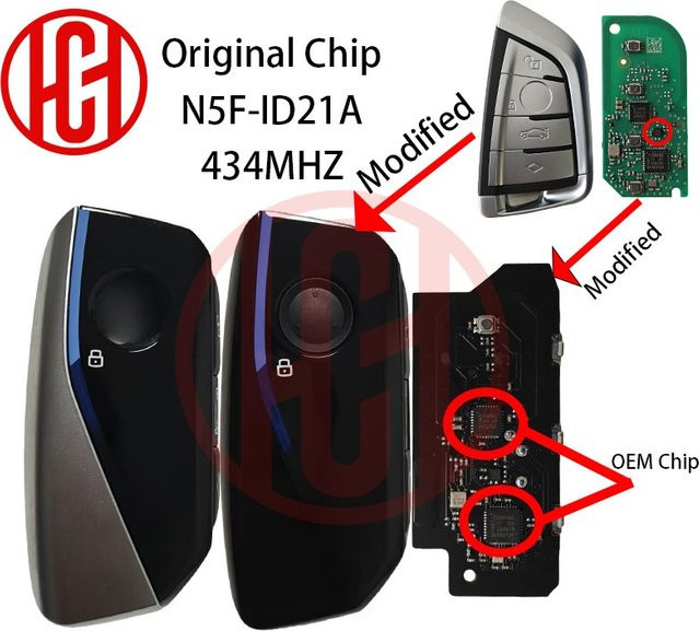 Original BMW Autoschlüssel ID49 NCF795xV 434MHz mit Chip N5F-ID21A und 4 Tasten in Schwarz für BMW 3 5 6 7 X3 X5 X7 G01 G02 G08 G30 G31 G32 G38 von HARLESON - Bild 1