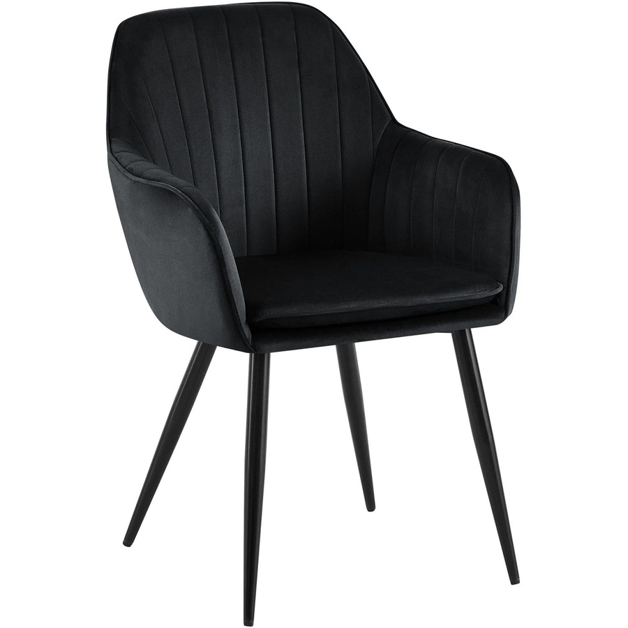 DELUKE Esszimmerstuhl SULIS in Schwarz mit Samtbezug und senkrechter Steppung, B/T/H: 60 x 57 x 86 cm - Bild 2