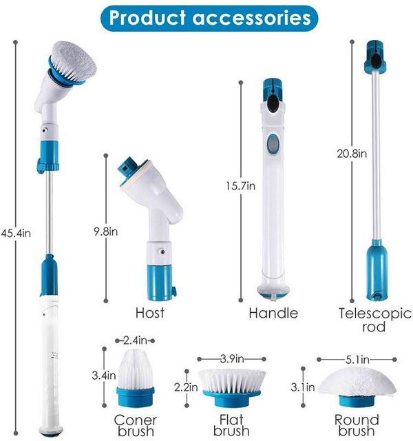 iHome Global Elektrischer Schleuderschrubber Turbo-Scrub Kabellose Reinigungsbürste mit Verlängerungsstange in Weiß - Bild 1