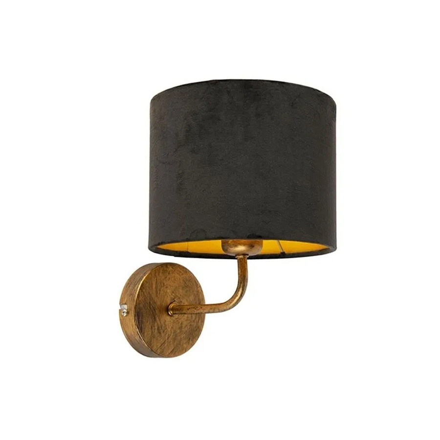 QAZQA Vintage Wandlampe in Gold mit schwarzem Veloursschirm, dimmbar, E27 - Bild 2