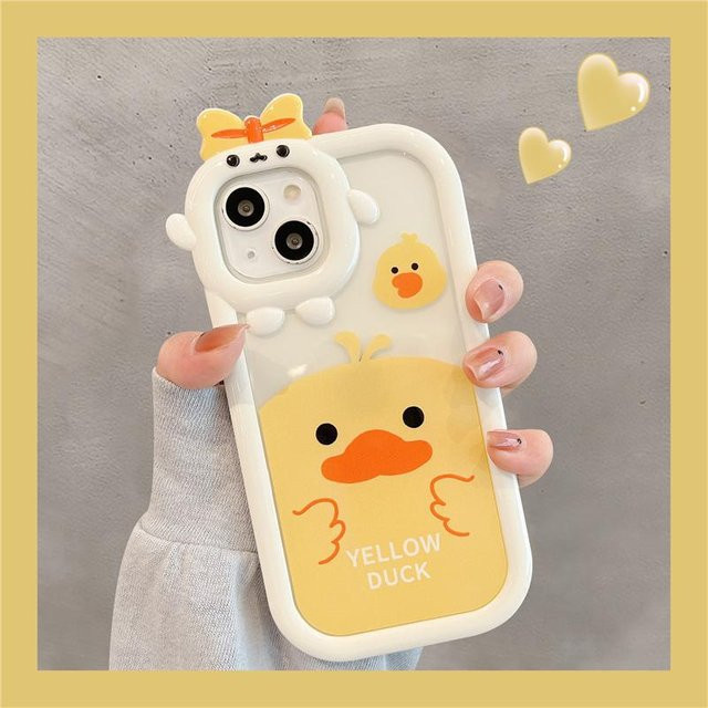 TUNEDEE Handyhülle Kleines Monster mit gelber Ente für iPhone, Transparent/Gelb - Bild 1