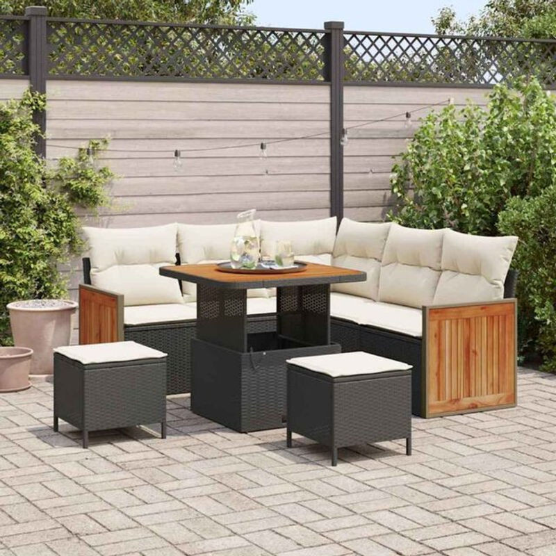vidaXL Garten-Sofa-Set aus Rattan, 8-teilig, modern und modular, Schwarz/Creme, B/T/H: 80 x 80 x 71 cm - Bild 1