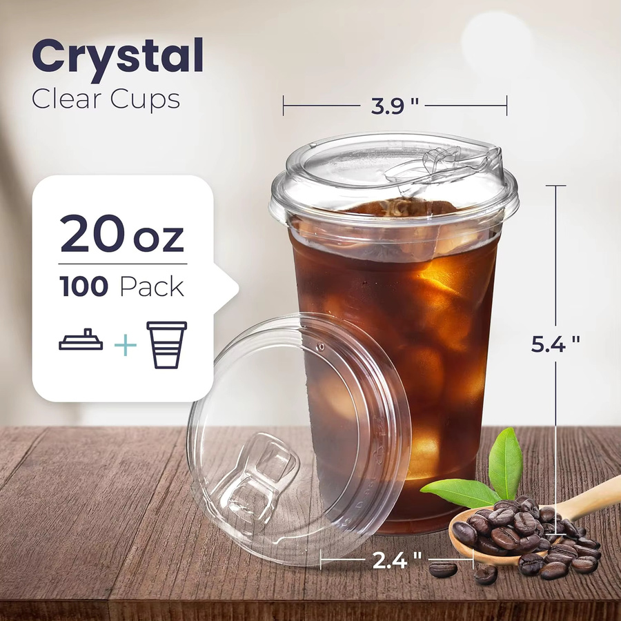 100er-Pack transparente Einweg-Plastikbecher mit Deckeln ohne Strohhalm als To-Go-Tumbler für Eiskaffee und Kaltgetränke - Bild 2