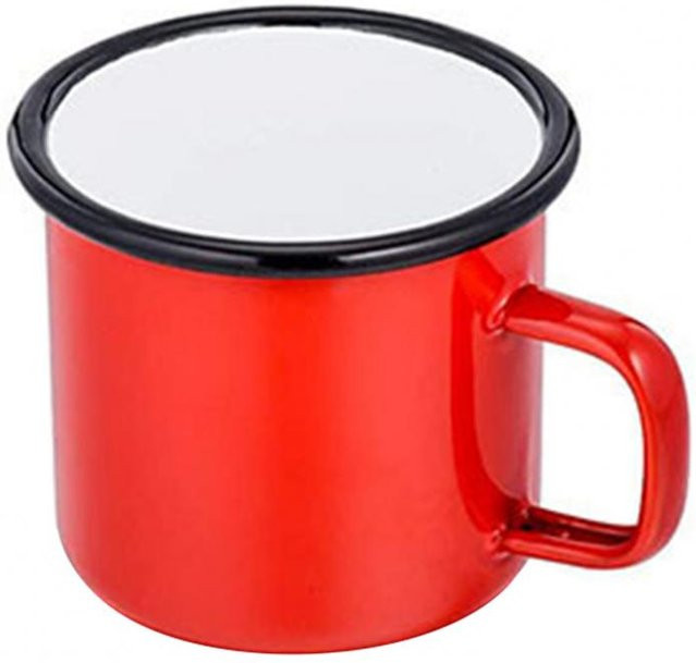 Tragbarer Emaille-Becher im Retro-Design für Camping und Outdoor, rote Metalltasse mit Griff, 350 ml - Bild 1
