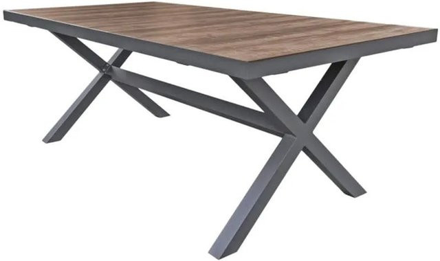 DELUKE Gartentisch KJART mit Keramik-Tischplatte in Eichenholz-Optik und Aluminiumgestell, Dunkelgrau, B/T/H: 202 x 100 x 75 cm - Bild 1