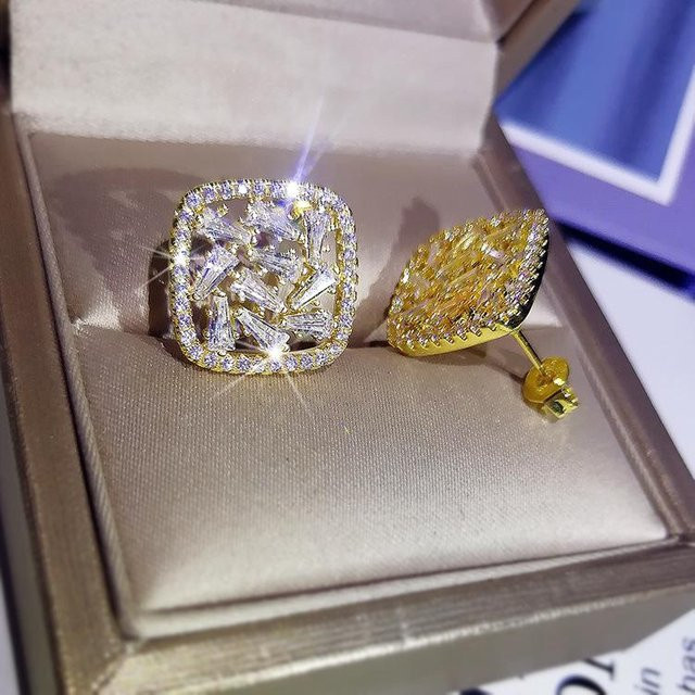 YIRAN Jewelry Ohrringe, Kupfer, Zirkonia, Gold, Damen - Bild 1