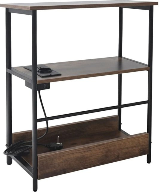 Relaxdays Beistelltisch im industriellen Look aus MDF und Eisen in Vintagebraun mit Steckdose und USB-Ports, B/T/H: 58 x 45 x 18 cm - Bild 1