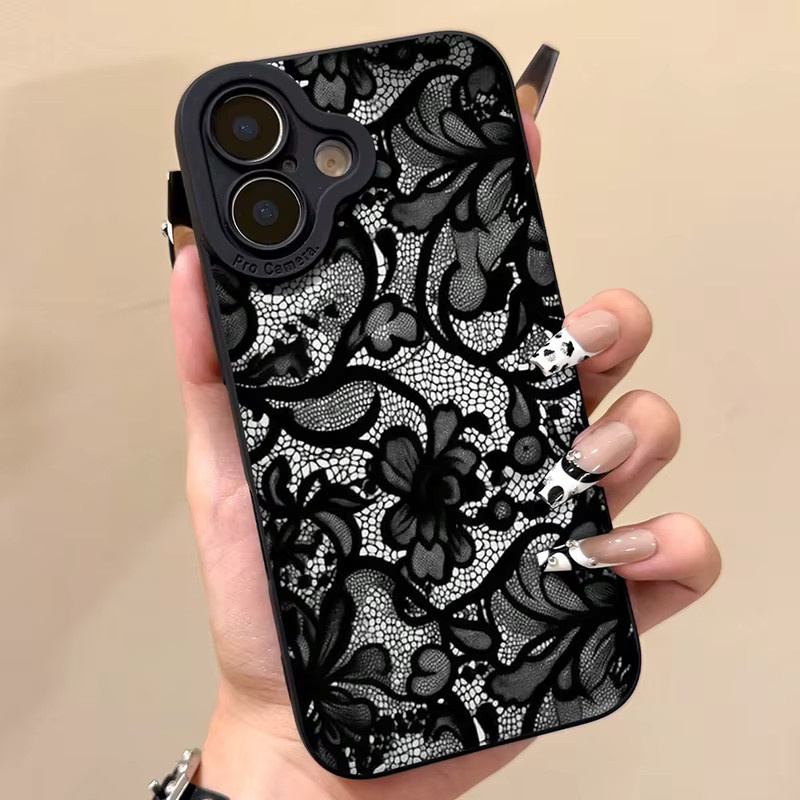 Handyhülle mit Spitzen-Blumenmuster für Oppo Realme in Schwarz - Bild 2