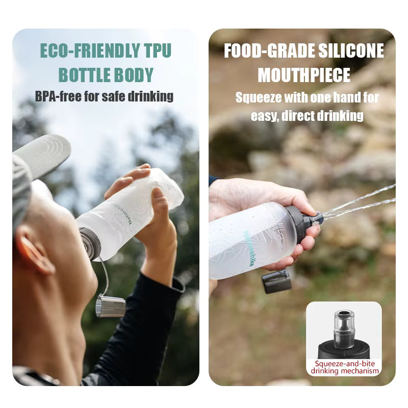 Naturehike Faltbare Wasserflasche mit Strohhalm aus BPA-freiem TPU in Transparent - Bild 3