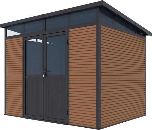 Weide Gartenhaus aus Aluminium und WPC in Teak Optik, B/T/H: 278 x 218 x 226 cm, Farbe: Braun - Bild 1