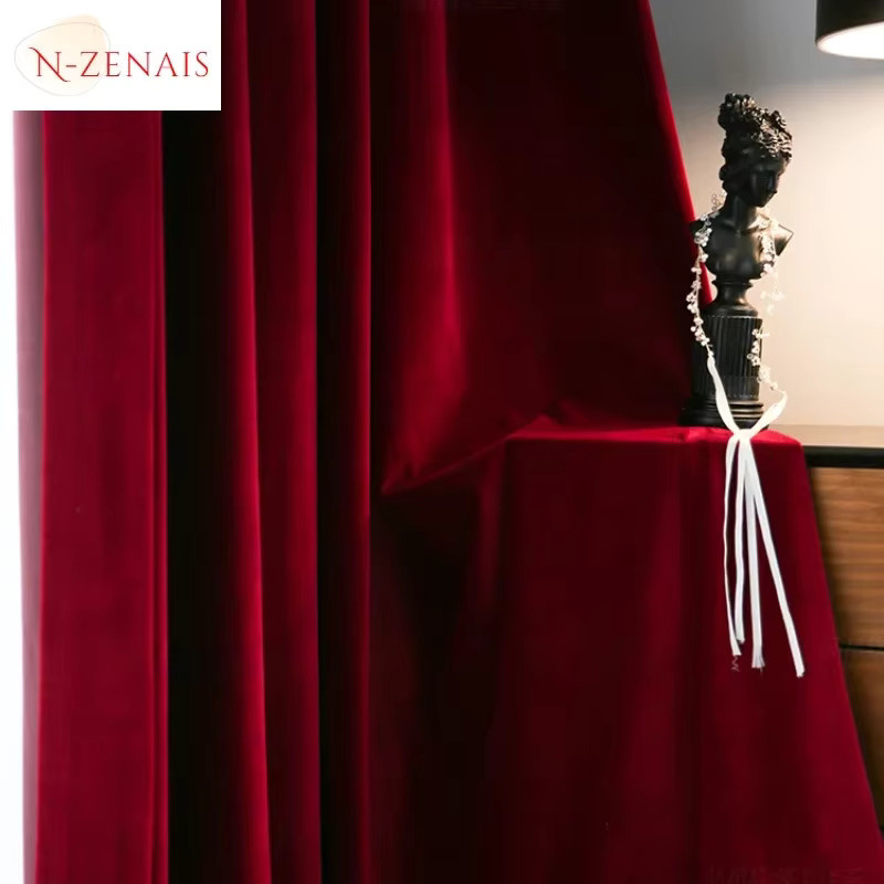 ZJBYZHOUSEHOLD Verdunkelungsvorhänge aus Samt in Burgund Rot für Wohnzimmer und Schlafzimmer - Bild 2