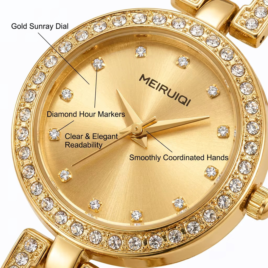 MEIRUIQI Armbanduhr Quarz, Gold, Legierung, Kristall, Damen - Bild 2