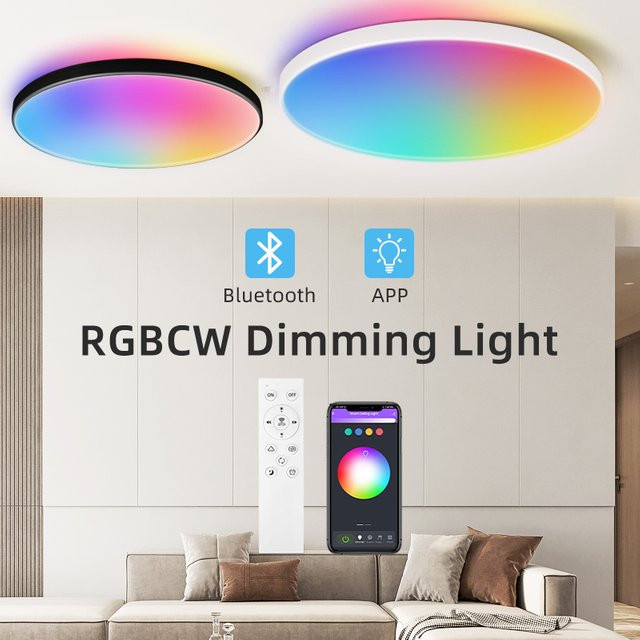 LANGYUE Moderne LED-Deckenleuchte in Weiß, Dimmbare RGB Ring-Deckenlampe mit Fernbedienung für Wohnzimmer, Schlafzimmer und Flur - Bild 1