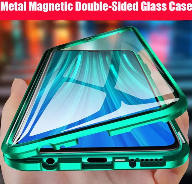 Magnetische Metall Handyhülle mit doppelseitiger Glasabdeckung für Samsung Galaxy A54 A53 A52 A71 A51 A34 sowie S23 S22 S21 Ultra Plus S20 FE in Blau oder Grün - Bild 1