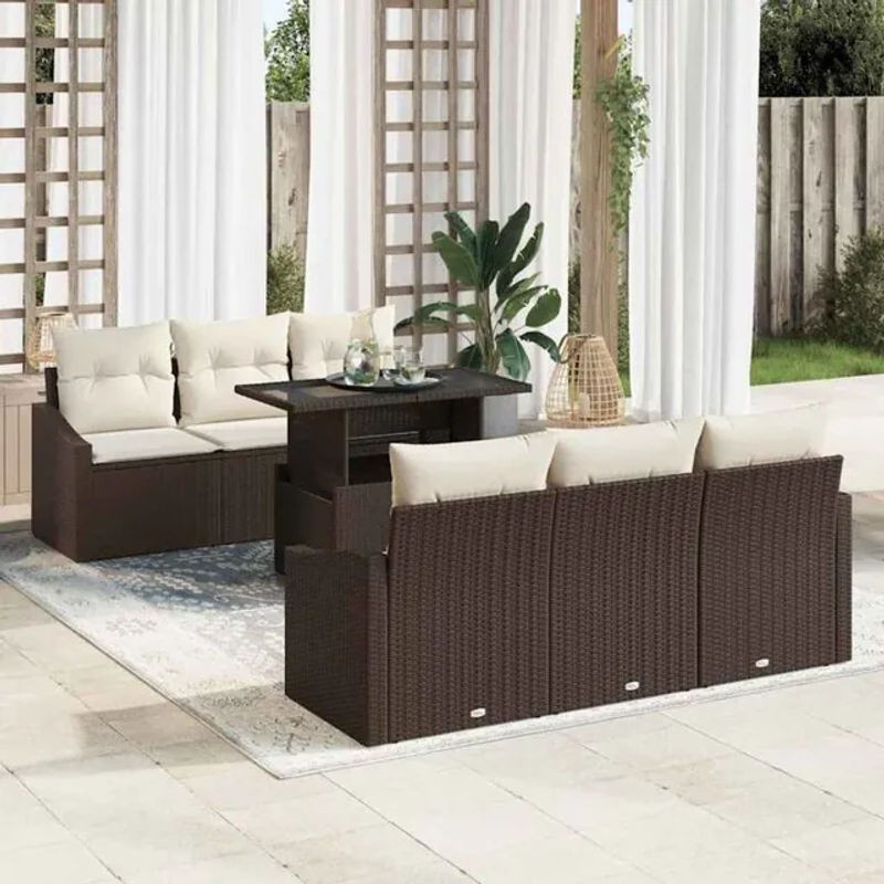Vidaxl Garten-Sofa-Set aus Polyrattan mit 7 Teilen in Braun und Beige, Loungemöbel Modern, B/T/H: 100 x 55 x 73 cm - Bild 1