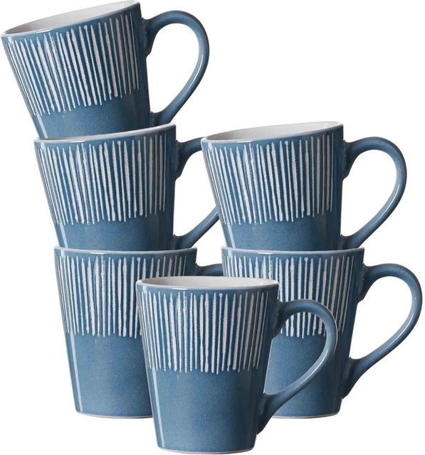 Ritzenhoff & Breker Banda Henkelbecher aus Keramik, Blau gestreift, 315 ml, 6er Set - Bild 1